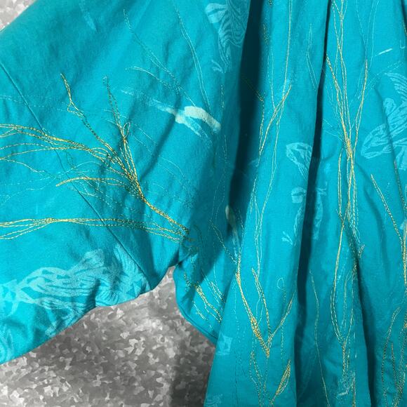 Hand Dyed & Embroidered Women's Teal Draped Artsy Jacket - Size M/L - Oversized - Picture 4 of 7
